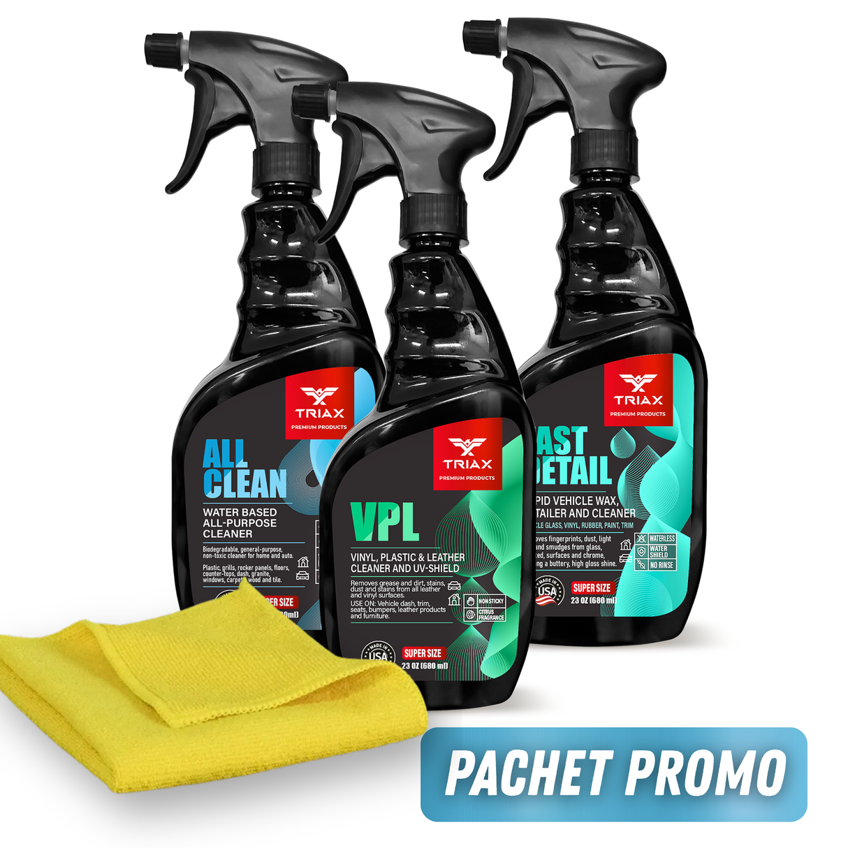 TRIAX Pachet Curatare Auto – 3 Solutii+ Laveta Cadou