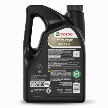 Eticheta Castrol EDGE Euro Car 0W-40 A3/B4 cu informațiile produsului