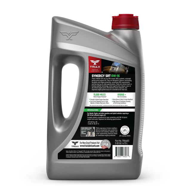 Eticheta TRIAX Synergy SRT 0W-16 cu informațiile produsului