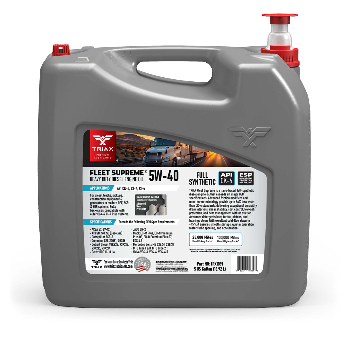 TRIAX Fleet Supreme 5W-40 Full Synthetic - Heavy Duty Diesel | API CK-4 | VOLVO VDS-4.5 | MB 229.51