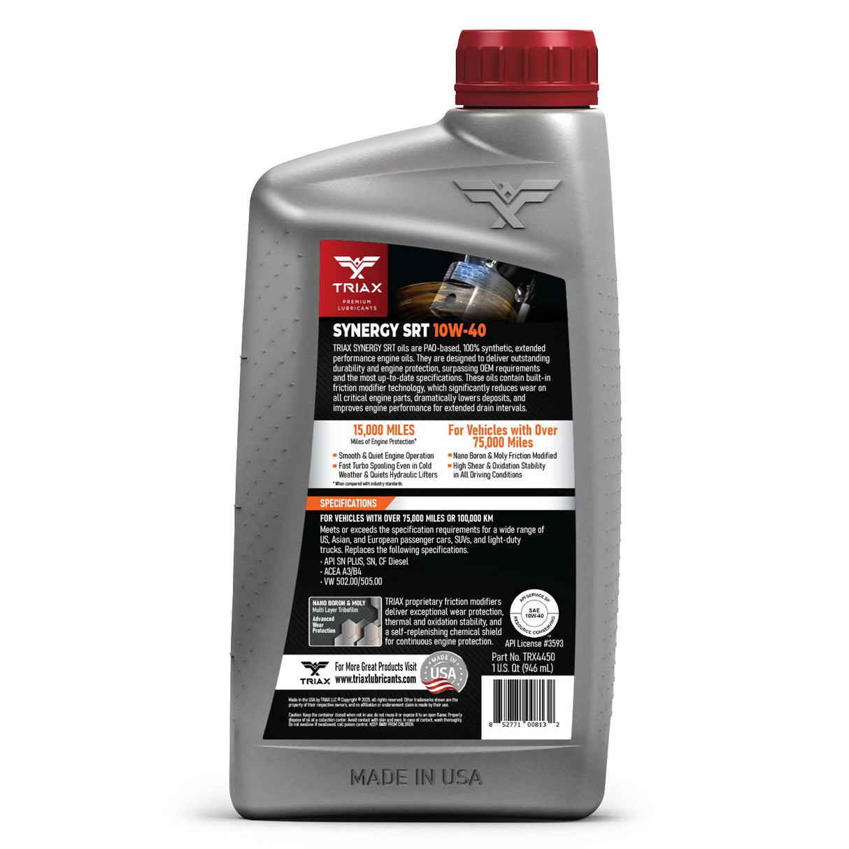 TRIAX Synergy SRT 10W-40 Full Synthetic High Mileage