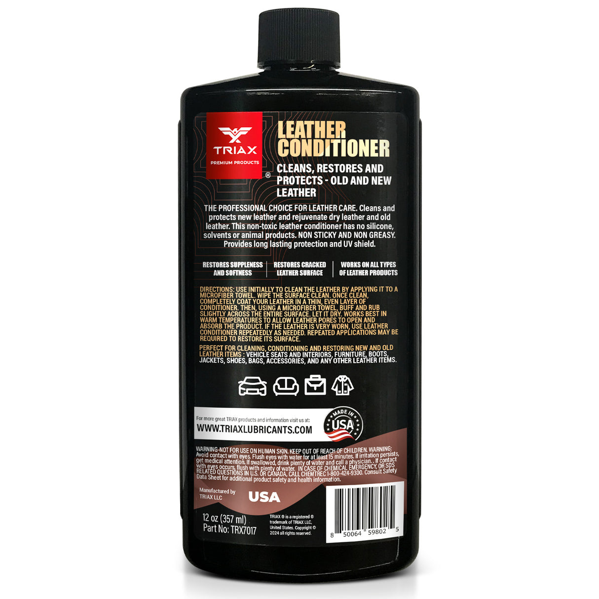 TRIAX Leather Conditioner - Solutie de Curatare, Restaure si Protectie pentru Piele